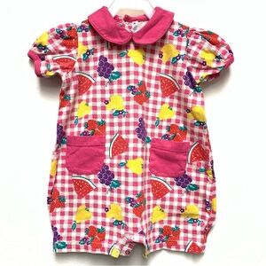 Vintage 90s‎ Pink Gingham Fruit Print Bubble Romper Outfit 24 Mos Peter Pan